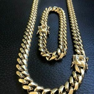 Mens Miami Cuban Link Bracelet & Chain Set 14kGold